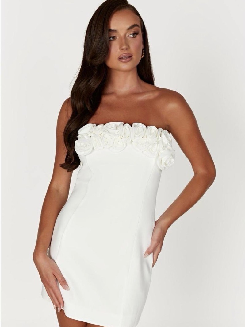 Peppermayo White Strapless Rose-Trim Mini Dress
